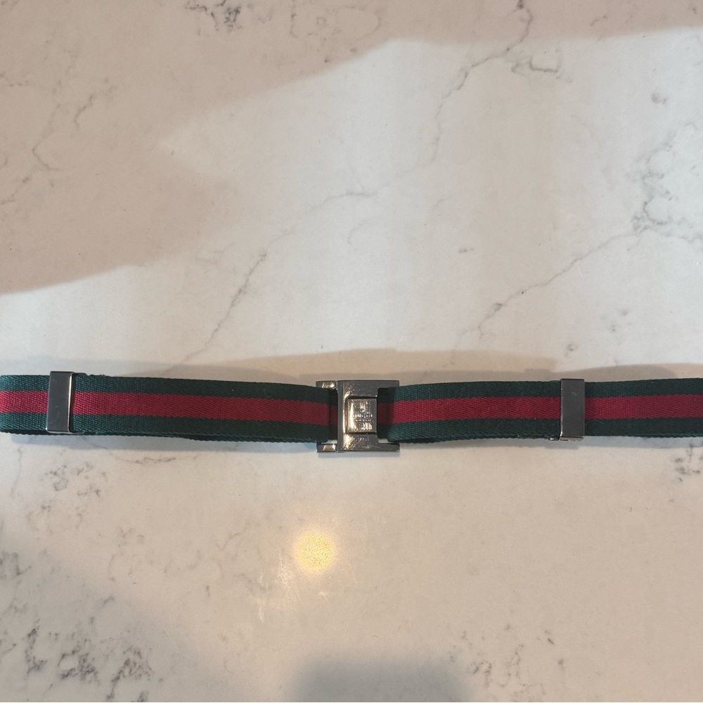 Gucci interlocking ruthenium square green and red belt